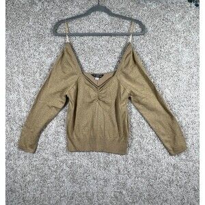 Studio 19 Gold Metallic Off Shoulder Top Womens Long Sleeve Party Blouse Size L